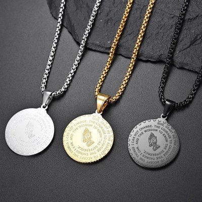 Men Fashion Casual Round Alphabet Stainless Steel Necklace