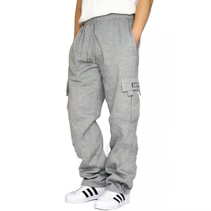 Men Autumn Winter Fashion Casual Athleisure Fleece Solid Color Plus Size Straight Cargo Pants