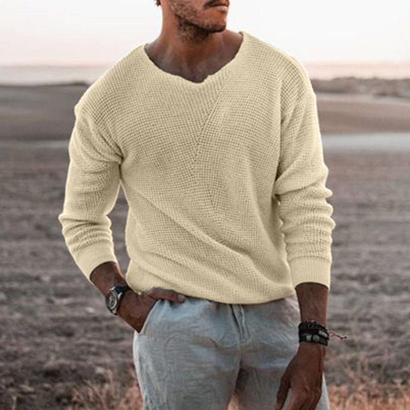 Men Knitwear Casual Loose V-Neck Long Sleeve Pullover Sweater