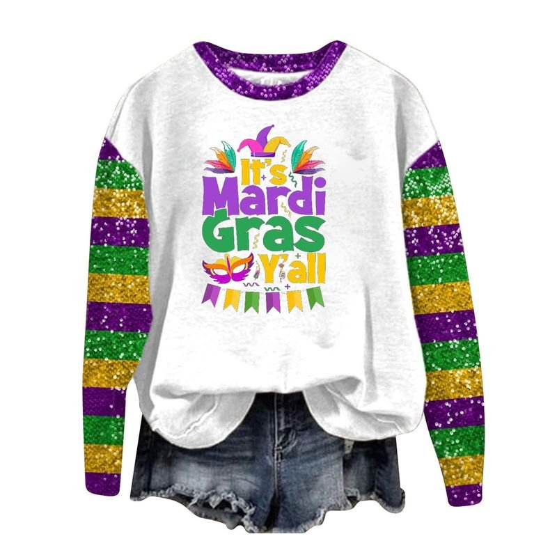 Women Carnival Mardi Gras Casual Fashion Round Neck Sweatshirt