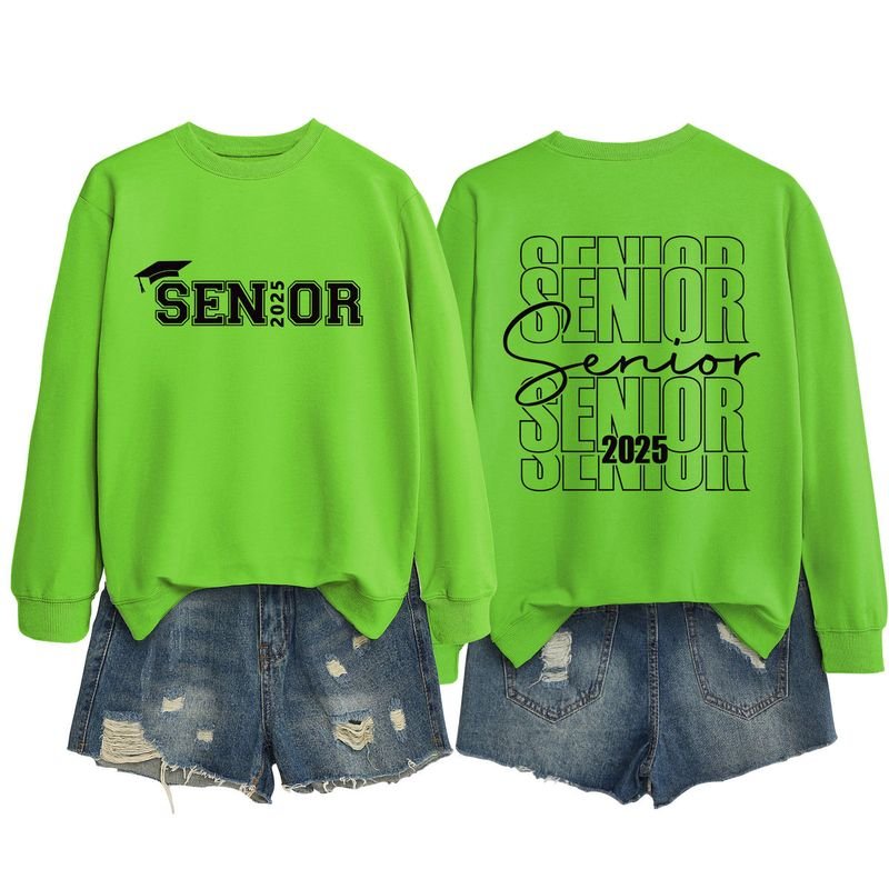 Women Casual Solid Color 2025 Letter Print Round Neck Long Sleeve Sweatshirt