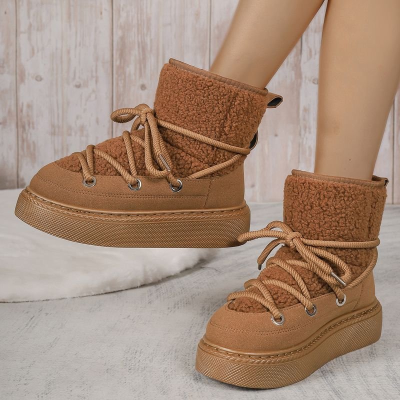 Winter Women Casual Plus Size Fleece-Lined Warm Strap Thick-Soled Snow Boots