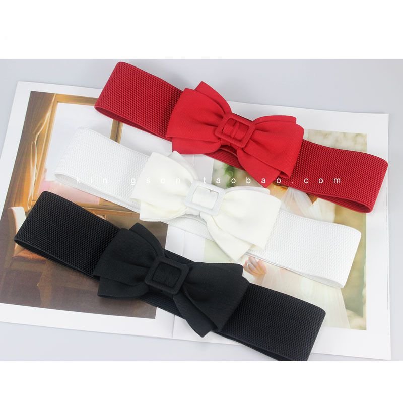 Women Fashion Solid Color Bow Elastic Belt