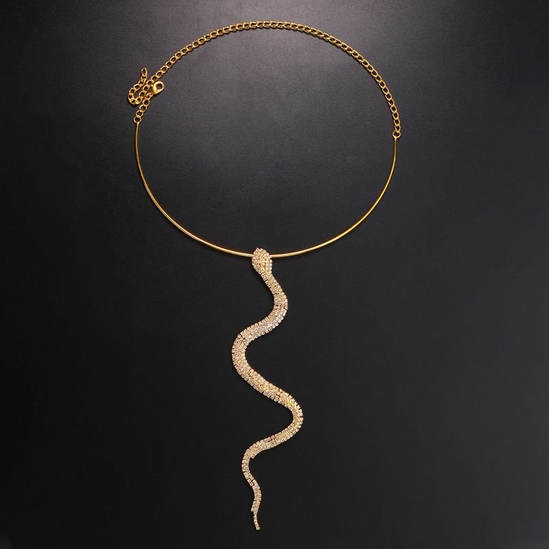 Women Fashion Exaggerated Snake Rhinestone Necklace