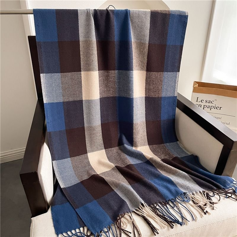 Autumn Winter Women Fashion Thickened Warm Plaid Tassel Scarf