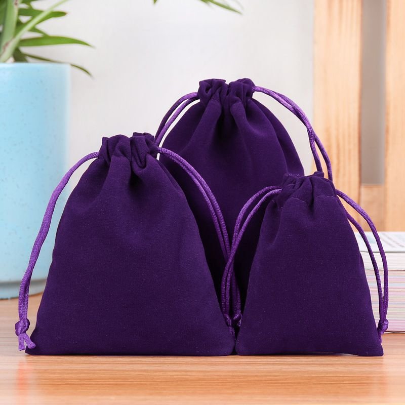 Simple Solid Color Flannel Jewelry Storage Drawstring Bag Packaging