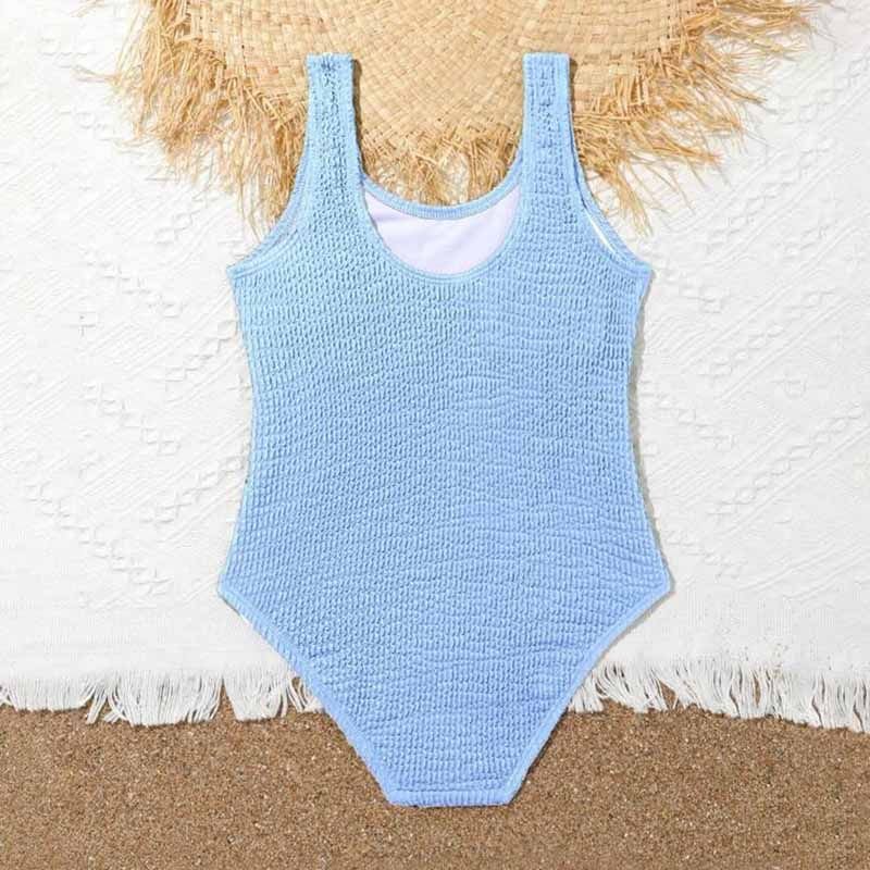 Kids Baby Girls Fashion Casual Solid Color Rib-Knit One Piece Swimwear