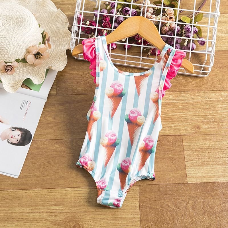 Kids Toddler Girls Casual Cute Ice Cream Watermelon Print One Piece Swimwear