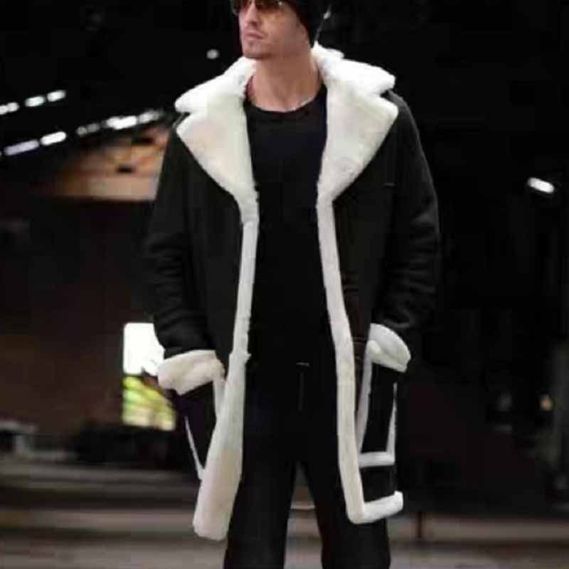 Men Fashion Casual Autumn Winter Plush Suede Thickened Plus Size Long Sleeve Lapel Coat