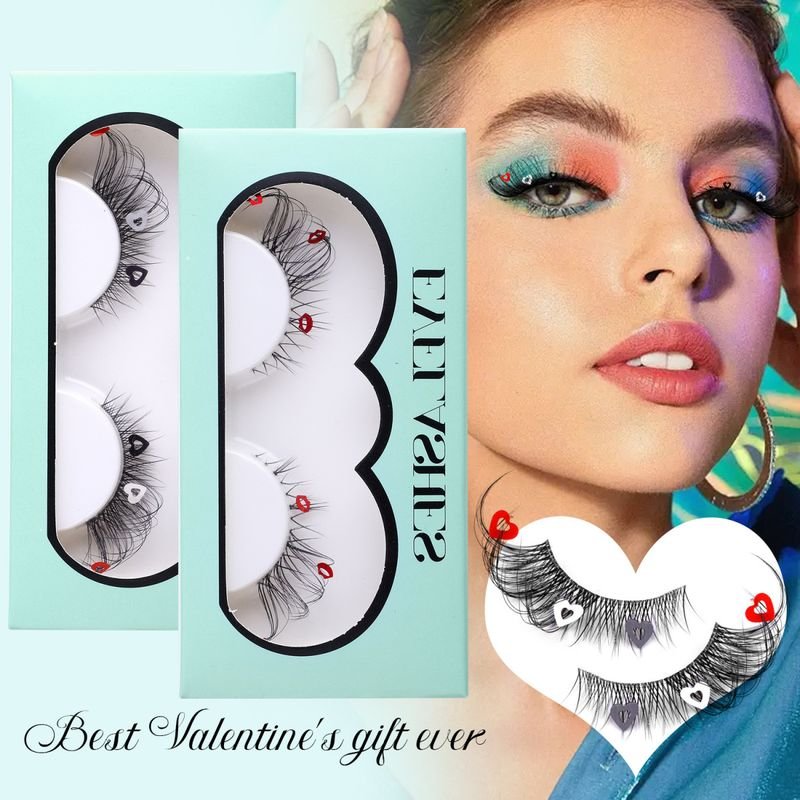 Women Natural Soft Transparent Pedicle Eye Tail Lined Multicolor Sequin False Eyelashes