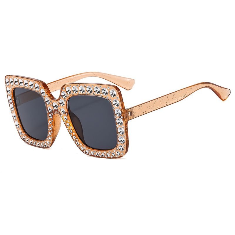 Women Fashion Flash Powder Multicolor Square Rhinestone Sunglasses