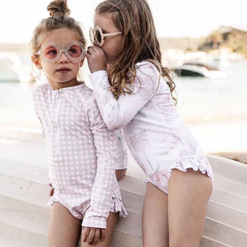 Kids Toddler Girls Casual Cute Tiny Flower Bunny Print Long Sleeve One Piece Swimwear