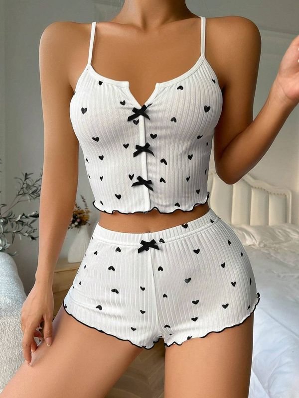 Women Fashion Heart Print Pajamas Two-Piece Set