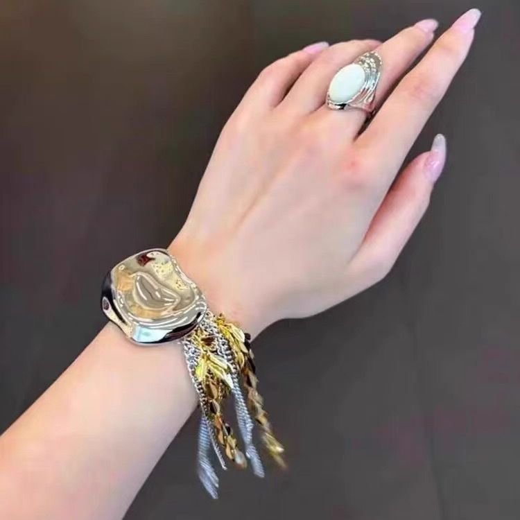 Women Fashion Irregular Gold And Silver Two-Color Wheat Tassel Chain Bracelet