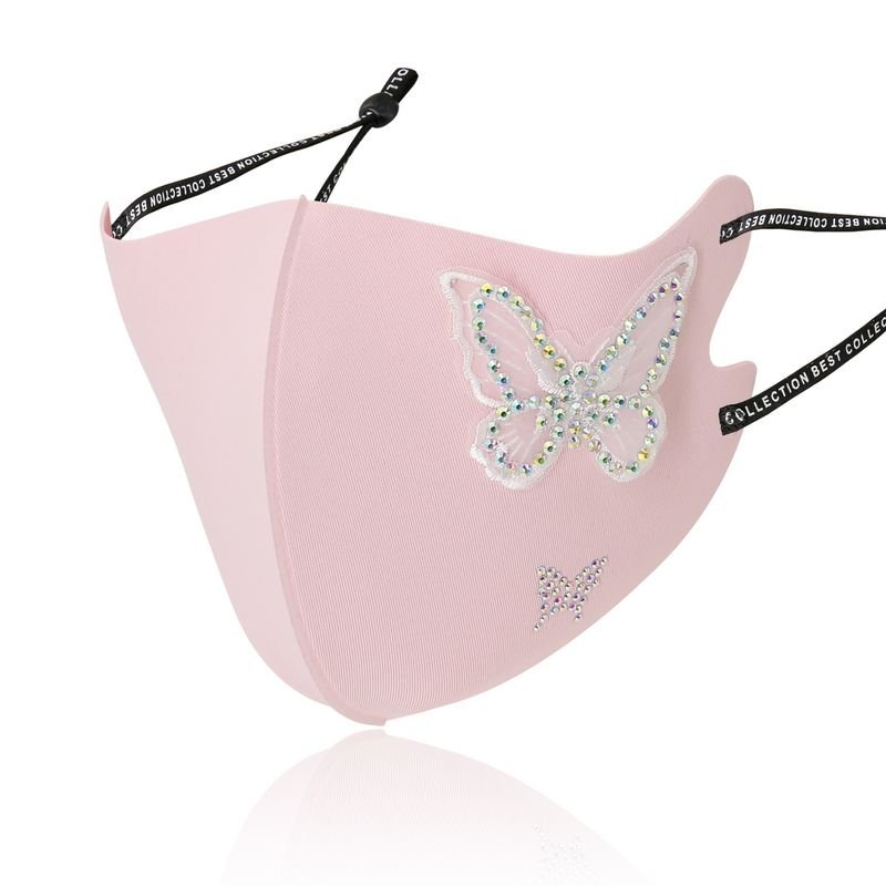 Women Three-Dimensional Butterfly Embroidery Rhinestone Decoration Cold Feeling Ice Silk Sunscreen Breathable Mask