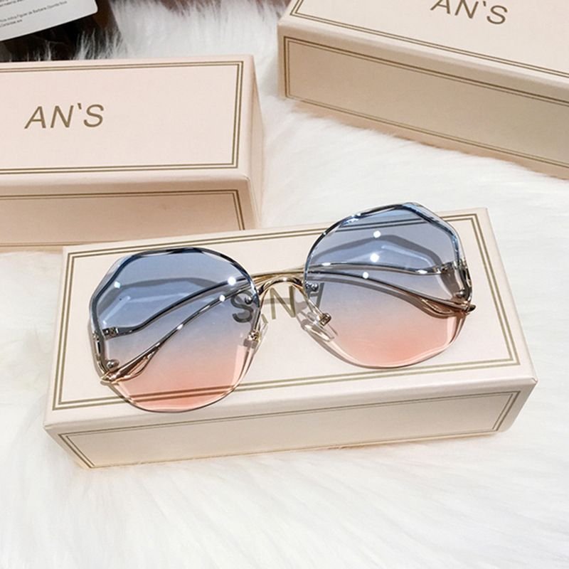 Women Fashion Simple Metal Curved Leg Polygonal Sunglasses