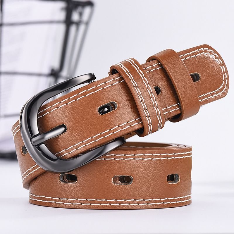 Simple Neutral Double Line Hollow PU Belt