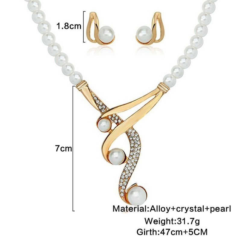 Women Fashion Creative Imitation Pearl Alloy Necklace Earrings Jewelry Set