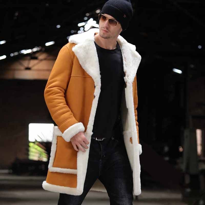 Men Fashion Casual Autumn Winter Plush Suede Thickened Plus Size Long Sleeve Lapel Coat