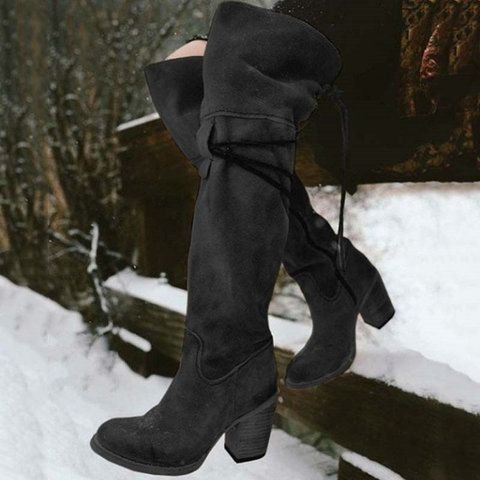 Autumn Winter Women Retro Warm Round Toe Chunky Heel High Boots