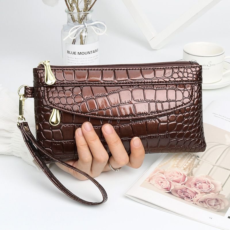 Women Fashion Casual Bright Crocodile Long Purses