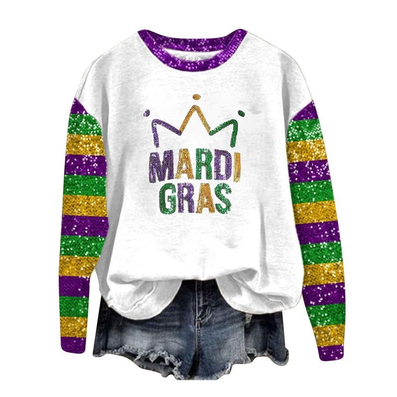 Women Carnival Mardi Gras Casual Fashion Round Neck Sweatshirt