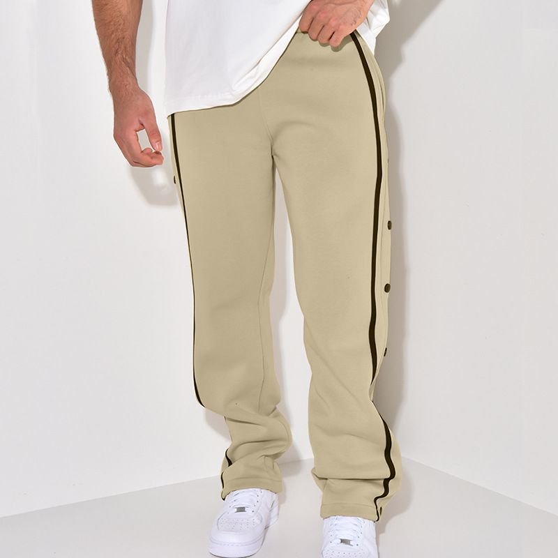 Men Casual Sport Basic Stripe Drawstring Waist Breasted Pants