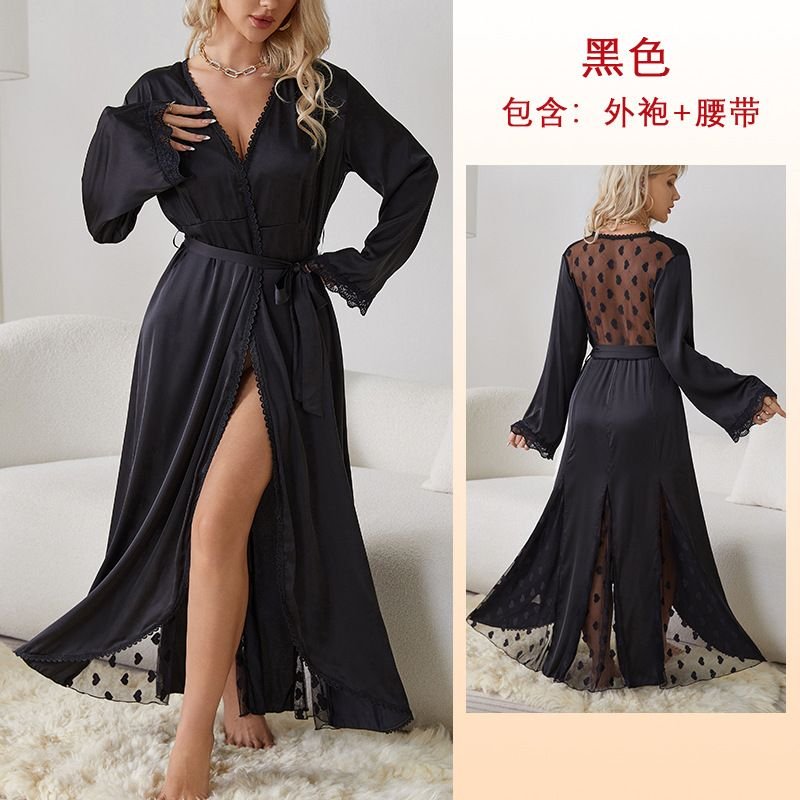 Women Fashion V-Neck Long Sleeve Mesh Heart-Shaped Printed Home Pajamas