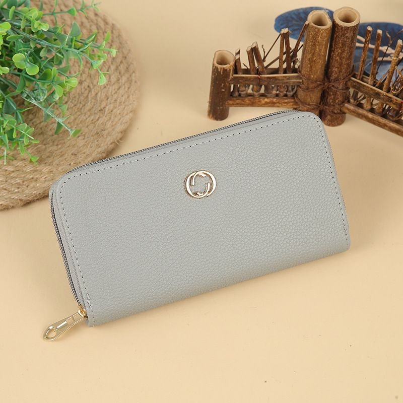 Women Fashion Simple Solid Color Large Capacity Zipper Long Purses