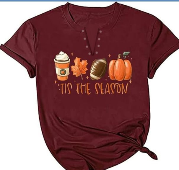 Women Thanksgiving Pumpkin Print Colored Cotton T-Shirt