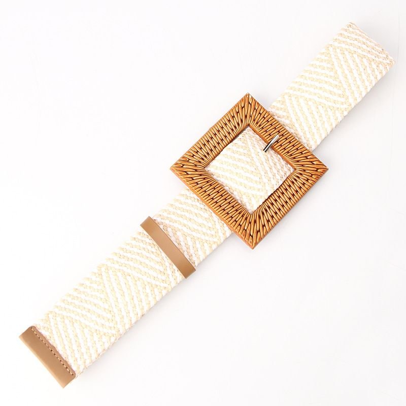 Women Fashion Imitation Grass Woven Plastic Buckle Belt