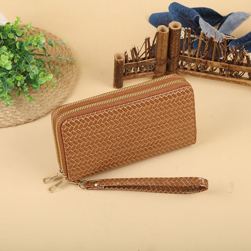 Women Fashion Simple Woven Zipper Long Purses