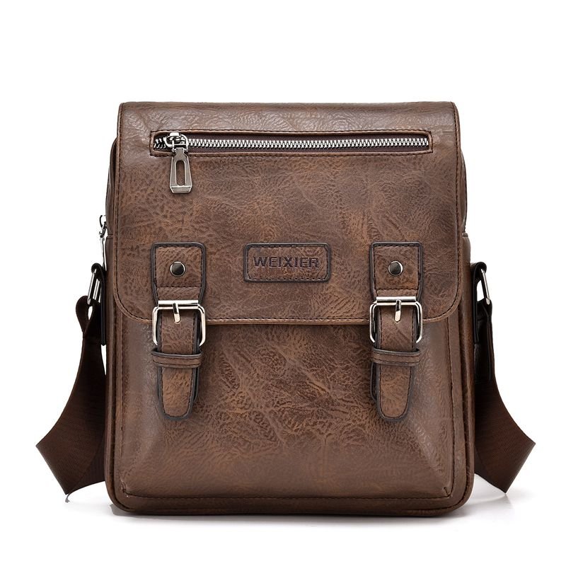 Men Fashion Casual Commuter Canvas Litchi Grain PU Crossbody Bag