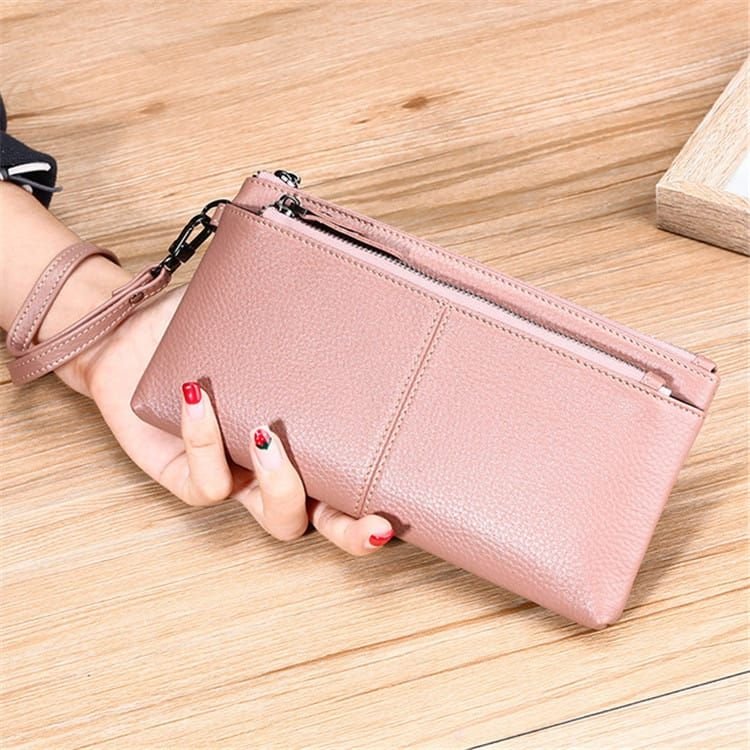 Women Fashion Solid Color Leather Zipper Purse