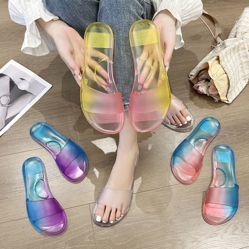 Women Fashion Multicolor Transparent Flat Slippers