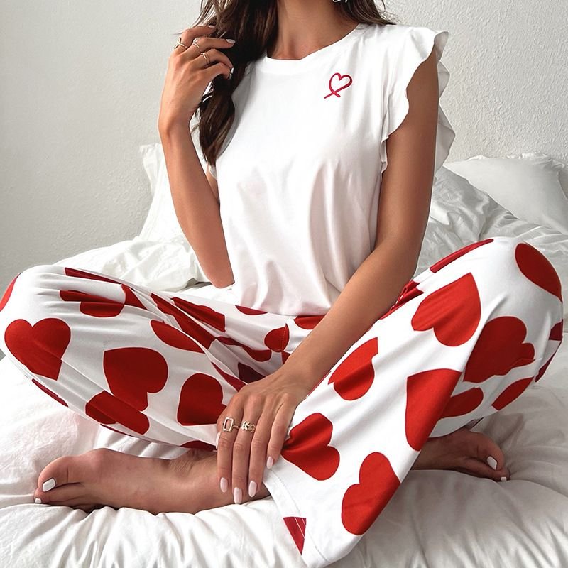 Women'S Fashion Heart Print Pajamas Two-Piece Set