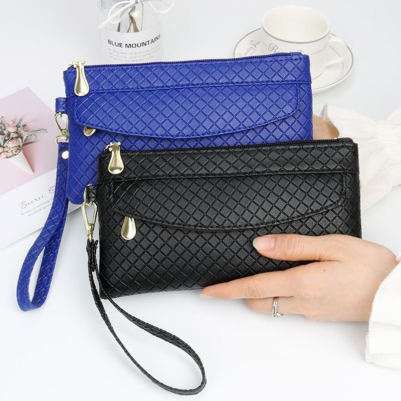 Women Fashion Casual Plaid Zipper Long Purses