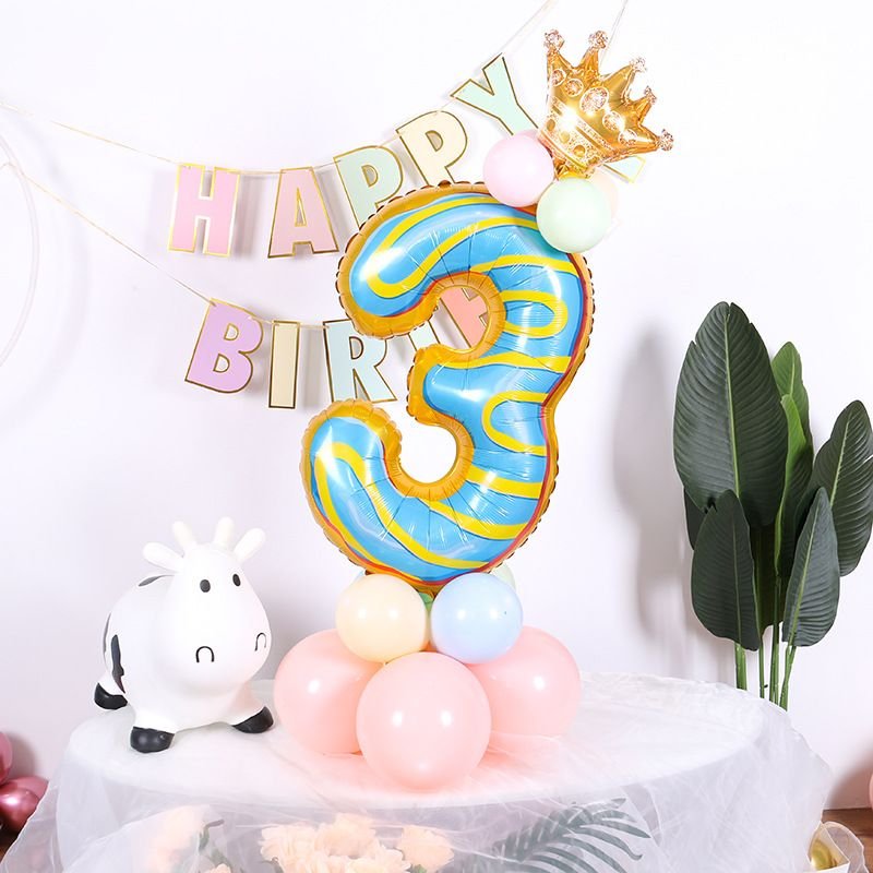 32 Inch Candy Donut Digital Balloon Baby Birthday Decoration Aluminum Film Balloon