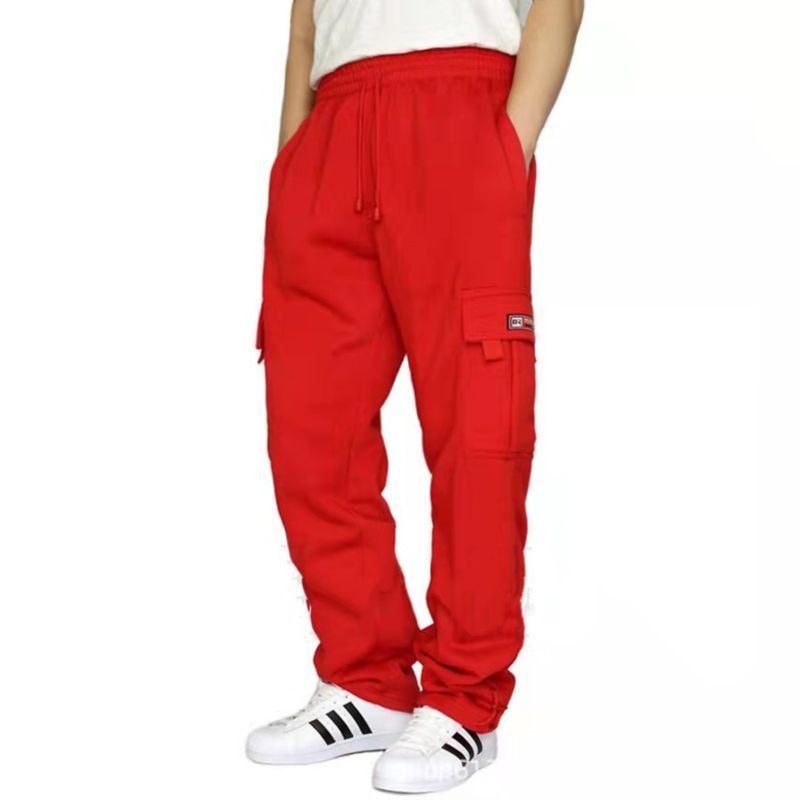 Men Autumn Winter Fashion Casual Athleisure Fleece Solid Color Plus Size Straight Cargo Pants