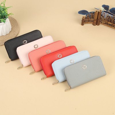 Women Fashion Simple Solid Color Large Capacity Zipper Long Purses