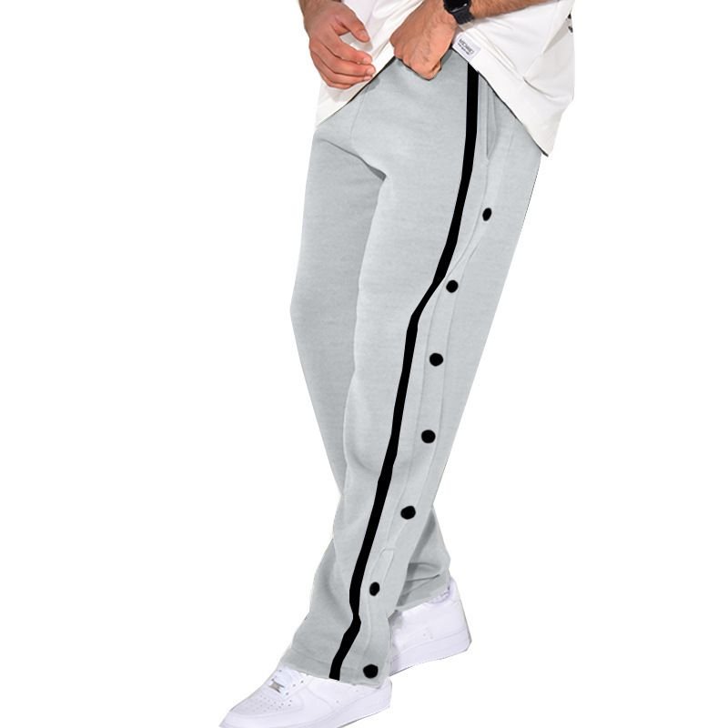 Men Casual Sport Basic Stripe Drawstring Waist Breasted Pants