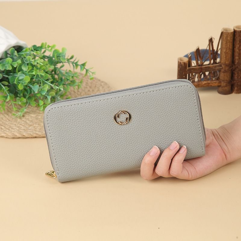 Women Fashion Simple Solid Color Large Capacity Zipper Long Purses