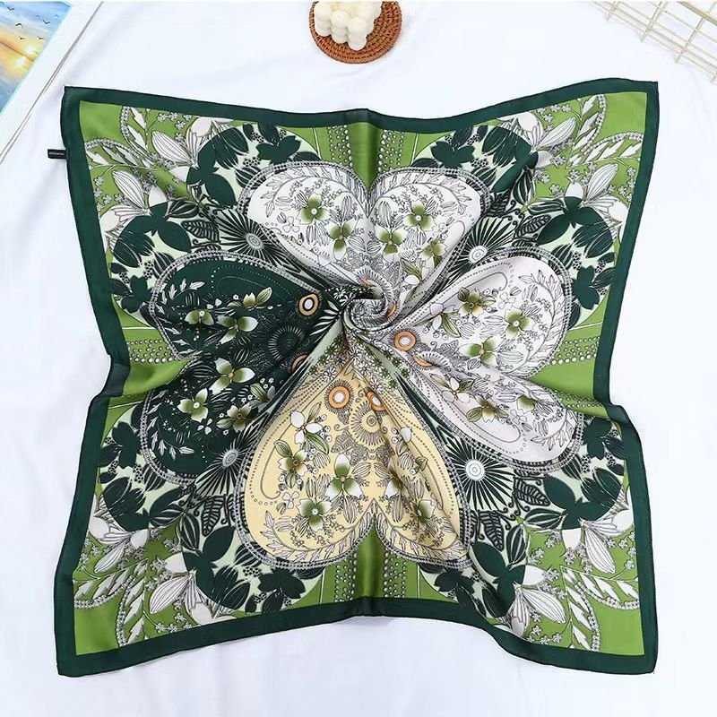 Women Simple Stripe Floral Pony Print Square Silk Scarf