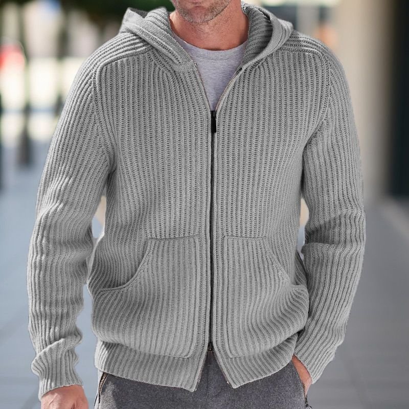 Autumn And Winter Men Hooded Long Sleeve Knitted Sweater Coat Cardigan