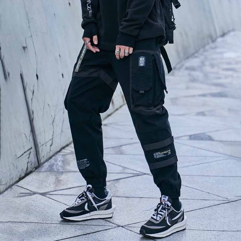 Men Fashion Casual Street Tide Alphabet Drawstring Waist Cargo Pants