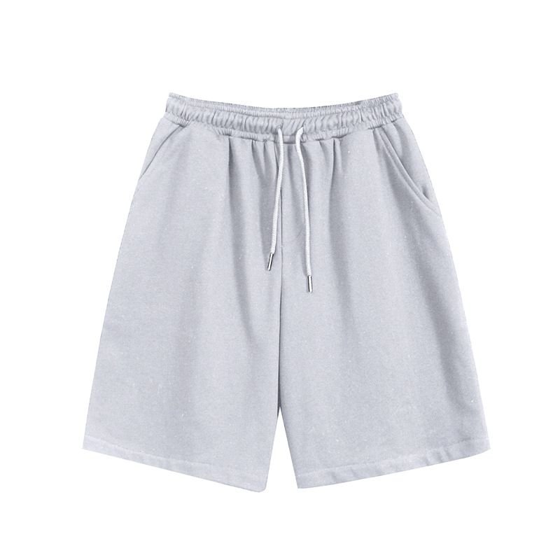 Men Casual Simple Solid Color Mid Waist Tie Loose Shorts