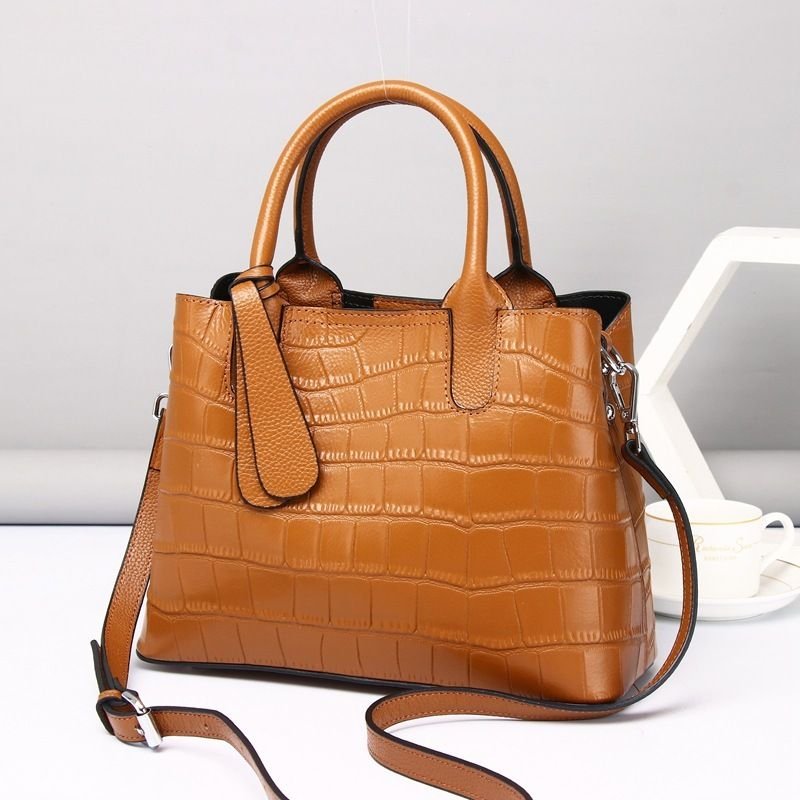 Women Fashion Versatile Handbag Genuine Leather Crocodile Pattern Diana Bag