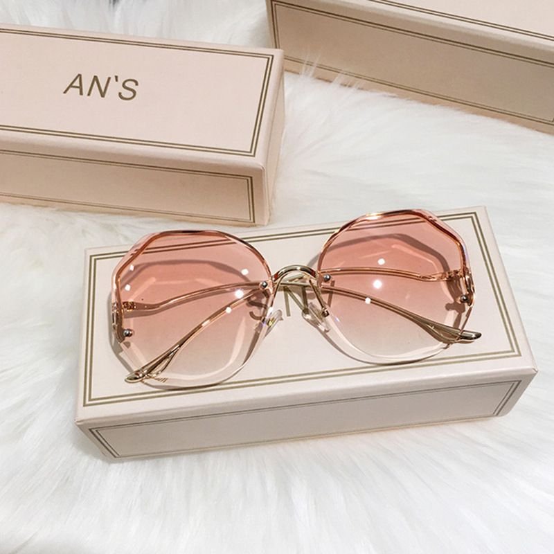 Women Fashion Simple Metal Curved Leg Polygonal Sunglasses