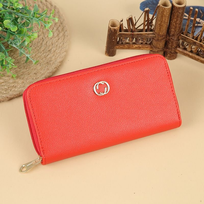 Women Fashion Simple Solid Color Large Capacity Zipper Long Purses