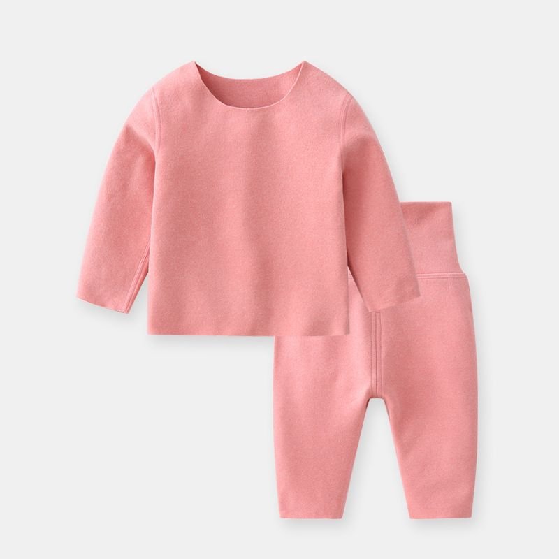 Baby Simple Solid Color Round Neck Long Sleeve Top And Pants Set